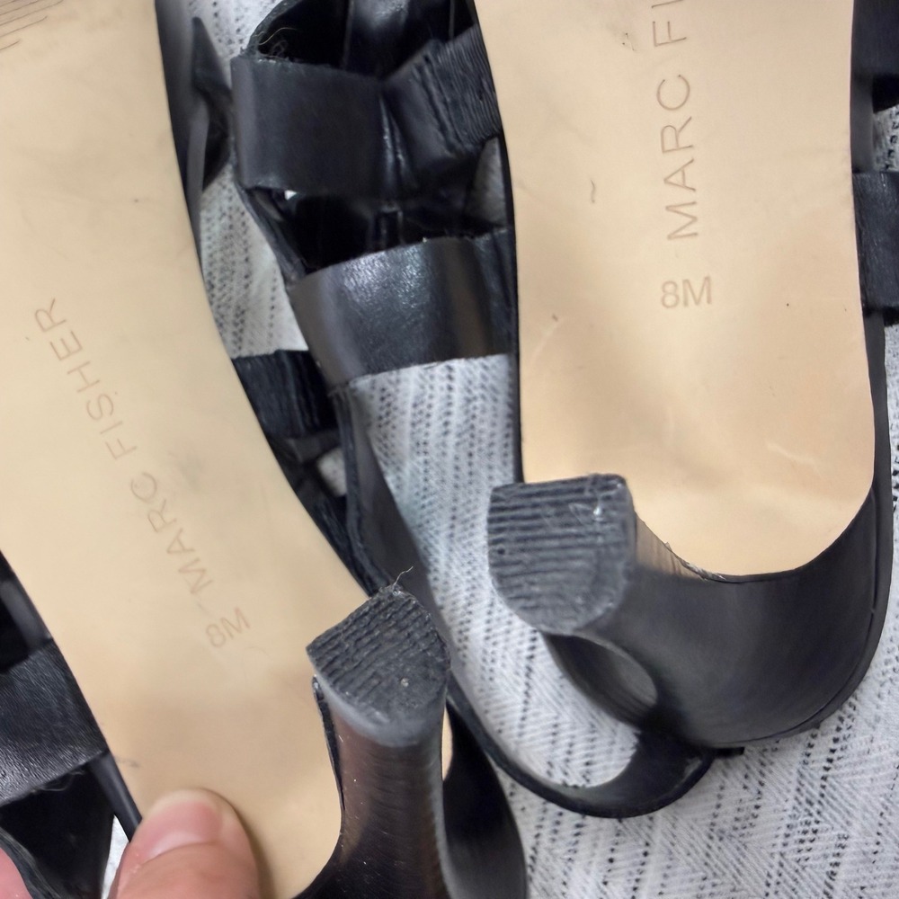 Marc Fisher Black Leather Vachella Sandal Size 8 Strappy Stiletto Ankle Strap - Picture 9 of 10